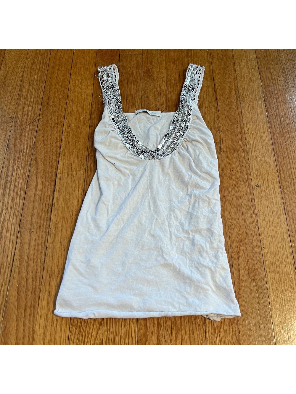 Vintage y2k white and bedazzled going out tank top